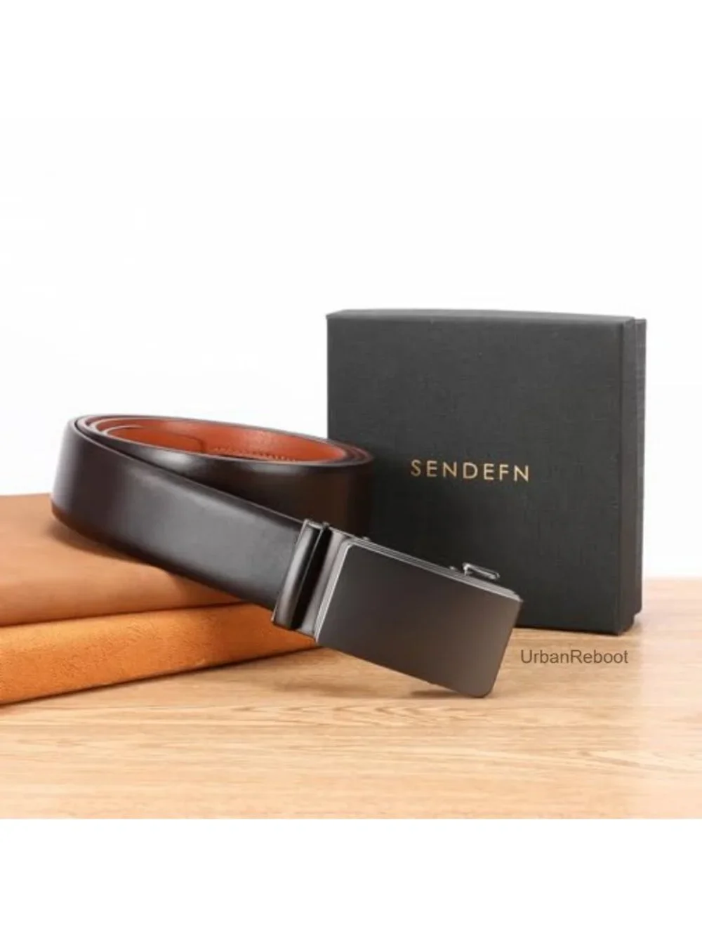 Men's Leather Ratchet Belt - Trim to Fit, Alloy Buckle, Gift Box